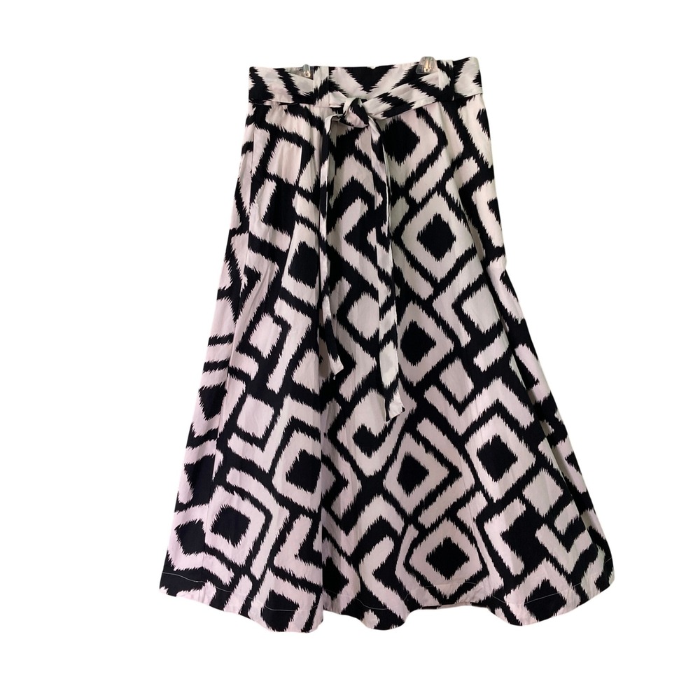 Worthington Black & White Ikat Geometric Tie-Waist Maxi Skirt Cotton (Size 12)